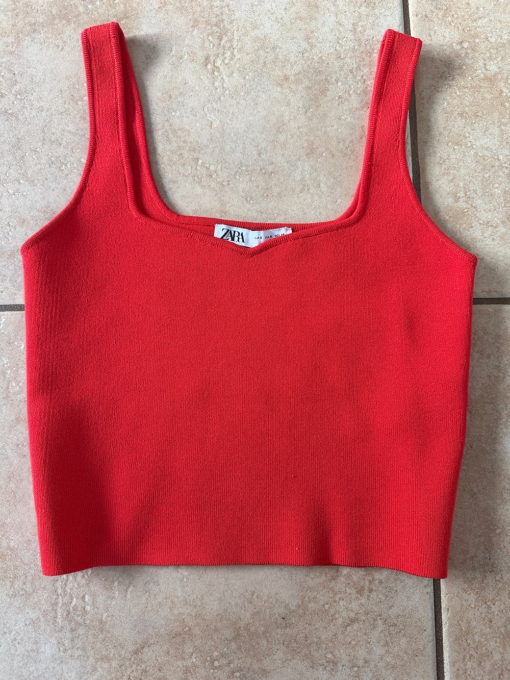 Zara Bright Red Square-Neck Crop Top small